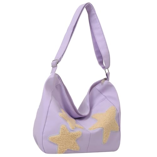 Fiorky Solide Schultertasche for Damen, große Kapazität, Stern, lässige Umhängetasche, verstellbarer Riemen, Freizeit-Umhängetasche, Pendeltasche (lila) von Fiorky