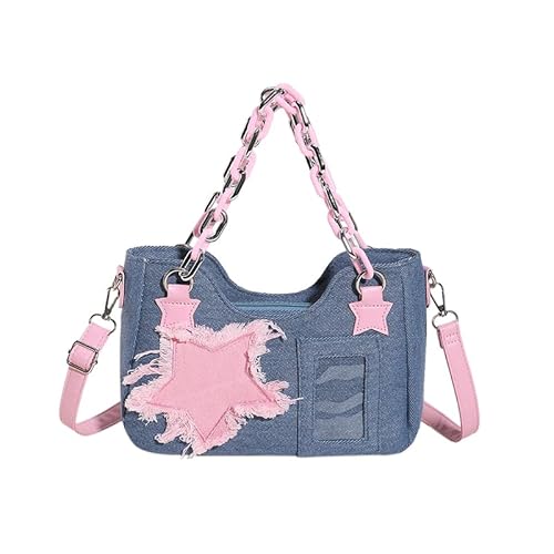 Fiorky Star Patchwork Koreanische Mode Umhängetasche Y2K Vintage Teen Mädchen Denim Umhängetasche Reißverschluss Messenger Bag Handtasche Große Kapazität Alltag Umhängetasche All-Match Umhän von Fiorky