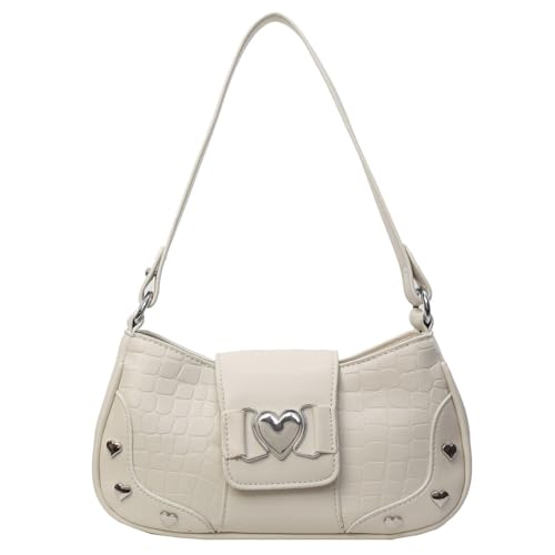 Fiorky Stilvolle Achseltasche for Damen, großes Fassungsvermögen, Y2K-Herz-Unterarmtasche, cooler Stil, Tragetasche, einfarbig, PU, ​​einfache Pendlertasche (weiß) von Fiorky