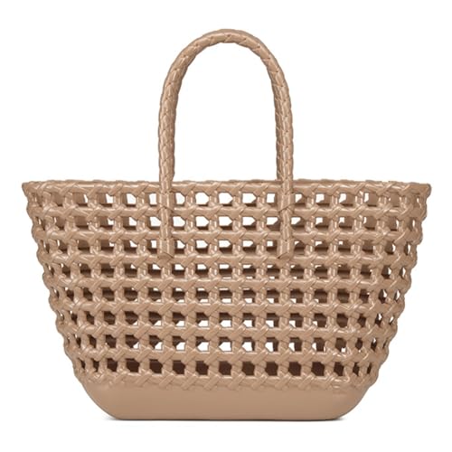 Fiorky Strand-Mesh-Einkaufstasche, Damen-Mesh-Tasche mit Henkel, große Kapazität, PVC-Einkaufstasche, einfarbig, Reisetasche,Handtasche,ausgehöhlt,Sommer-Mesh, hohle Umhängetasche für Urlaub von Fiorky