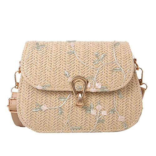 Fiorky Stroh-Umhängetasche, Stroh-Clutch, Damen-Stroh-Umhängetasche, verstellbarer Riemen, Blumen-Stroh-Geldbörse, Haspenverschluss, Stroh-Umhängetasche,weibliche Umhängetasche,Sommer-Strand von Fiorky