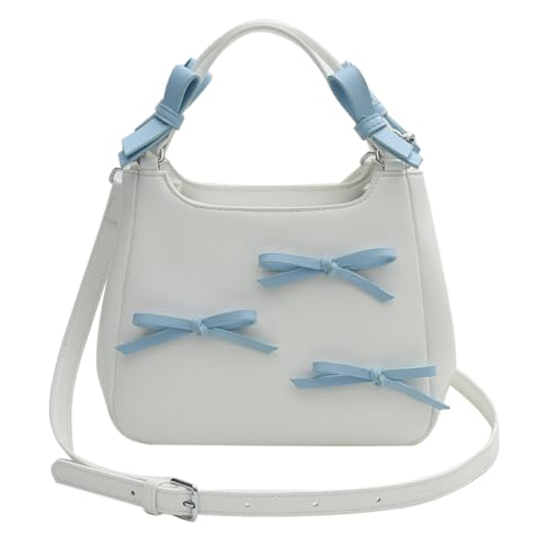 Fiorky Sweet Bow Ästhetische Umhängetasche, PU-Leder, trendige Tragetasche, kontrastfarbene Damenhandtasche mit verstellbarem Riemen, Henkeltasche for Frauen und Mädchen (blau) von Fiorky