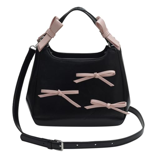 Fiorky Sweet Bow Ästhetische Umhängetasche in Kontrastfarbe, trendige Tragetasche mit verstellbarem Riemen, lässige Schultertasche mit Griff oben for Frauen und Mädchen (schwarz) von Fiorky