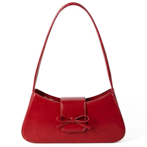 Fiorky Sweet Bow Y2K-Geldbörse, PU-Leder, modische Handtasche mit Reißverschluss, Alltags-Geldbörse, Retro, trendige Unterarmtasche for Frauen und Mädchen (rot) von Fiorky