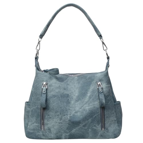 Fiorky Umhängetasche, große Kapazität, schicke Unterarmtasche, PU-Leder, trendige Umhängetasche mit abnehmbarem, verstellbarem Riemen, Hobo-Tasche for Damen (blau) von Fiorky