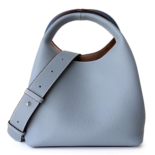 Fiorky Umhängetasche aus echtem Leder, doppelseitiges Design, luxuriöse Designer-Handtasche mit verstellbarem Riemen, lässige Pendler-Handtasche, Tasche mit Tragegriff oben for Damen (Hellbl von Fiorky