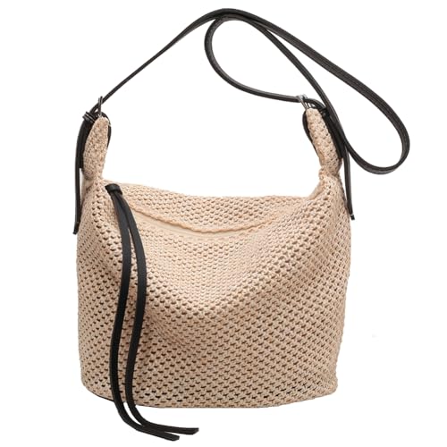 Fiorky Umhängetaschen für Damen, leichte gewebte Tasche, Sommer-Strandtasche, große Kapazität, ausgehöhlte Umhängetasche, Reißverschluss,verstellbarer Riemen, Messenger-Taschen für täglichen von Fiorky