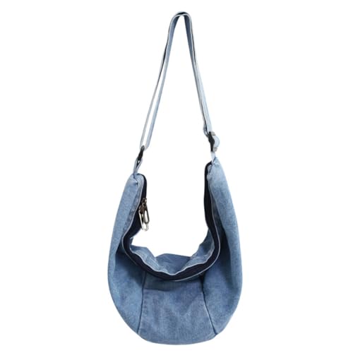 Fiorky Unisex, vielseitige Umhängetasche, verstellbarer Riemen, Denim, lässige Brusttasche, Reißverschluss, große Kapazität, tägliche Dating-Tasche for Damen und Herren (Hellblau) von Fiorky