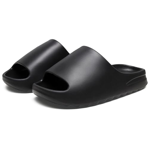 Fiorky Unisex Kissen-Hausschuhe, rutschfest, dicke Sohle, Rutschsandalen, schnell trocknend, Dusche, Badezimmer-Slipper for Damen und Herren, drinnen und draußen (schwarz 38–39) von Fiorky