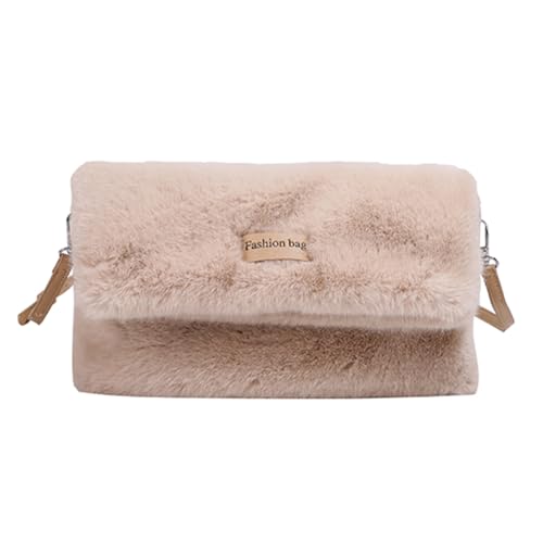 Fiorky Verstellbarer Riemen, flauschige Tragetasche, vielseitige pelzige Umhängetasche, Damen-Plüsch-Umhängetasche, Kunstfell-Handtasche, Winter-Dating-Geldbörse (Khaki) von Fiorky