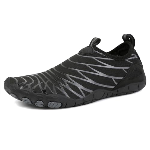 Fiorky Wasserschuhe, leichte Aquaschuhe, schnell trocknend, Barfuß-Strandschuhe, rutschfest, Watschuhe, atmungsaktiv, for Strand im Freien (Schwarz 46) von Fiorky