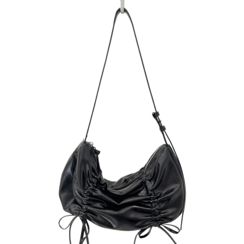 Fiorky Weiche, plissierte Schleife, Umhängetasche, PU-Leder, modische Handtasche, einfarbig, Unterarmtasche mit verstellbarem Riemen, trendige Umhängetasche (schwarz) von Fiorky