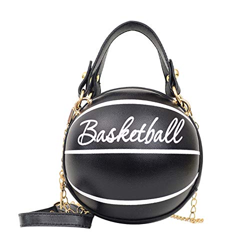 Runde Basketball-förmige Schultertasche für Damen, Fußball, Totes, Kette, Crossbody, Messenger-Tasche, lässiger Reißverschluss, Mini-PU, runde Handtasche für Mädchen, Basketball, Schwarz von Fiorky