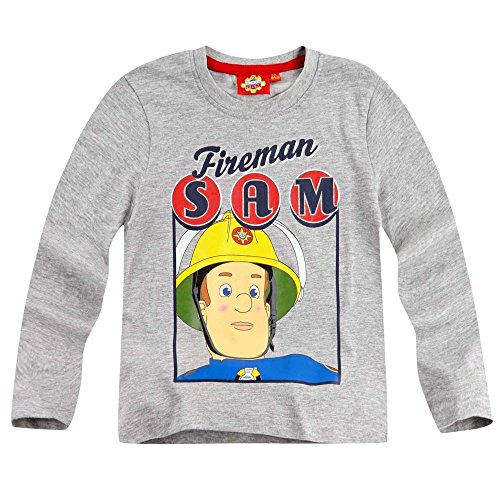 Sam Feuerwehrmann Jungen Langarm Shirt Sam | Größe 98-128 | Kinder Shirt, Größe:116, Farbe:Grau von Fireman Sam