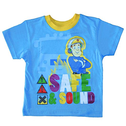 T-Shirt Safe & Sound | Feuerwehrmann Sam | Größe 92-116 | Kinder Jungen Shirt, Größe:104, Farbe:Hellblau von Fireman Sam