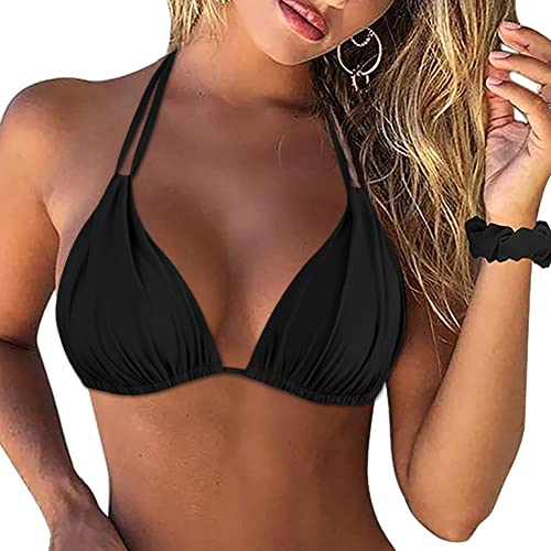 Firpearl Triangel-Bikinioberteil für Damen, Push-Up, gerüscht, Neckholder, Bade-BHS, Schwarz, 40 von Firpearl