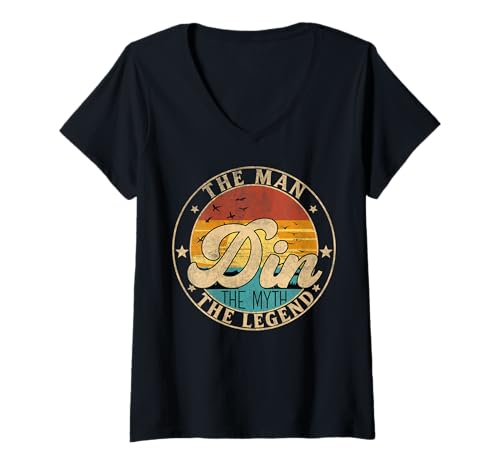 Damen DIN The Man The Myth The Legend First Name T-Shirt mit V-Ausschnitt Damen DIN The Man The Myth The Legend First Name T-Shirt mit V-Ausschnitt von First Name Vintage Retro Surname Last Name