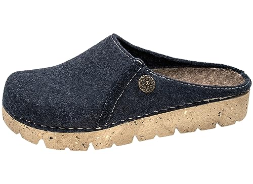 Fischer Damen Hausschuh Filz Pantoffel Plateau Florale Zierniete 636300, Größe:42 EU, Farbe:Blau von Fischer