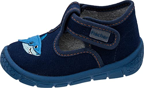 Fischer Kinder Klett Hausschuh für Jungen Markenschuh mit Hai Klettverschluss. blau Gr. 22 von Fischer