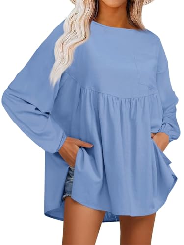 Fisoew Damen Tunika Shirt Langarm Babydoll-Schößchen-Tops Übergroße Langarmshirts Umstandsmode Lässige Oberteile Tunika mit lockerer Passform Fisoew Damen Tunika Shirt Langarm Babydoll-Schößchen-Tops Übergroße Langarmshirts Umstandsmode Lässige Oberteile Tunika mit lockerer Passform von Fisoew