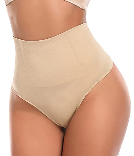 FitValen Bauchweg String Damen Miederslip Shaping Tanga Stark Formende Shapewear Figurformende Miederhose G-Tanga Unterwäsche Taillenformer Body Shaper Hohe Taille Unterhose Slip Beige M von FitValen