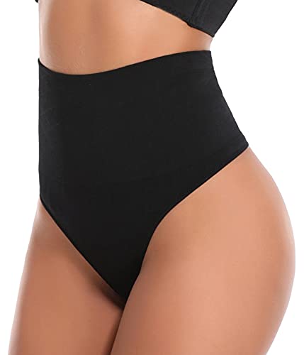 FitValen Bauchweg String Damen Miederslip Shaping Tanga Stark Formende Shapewear Figurformende Miederhose G-Tanga Unterwäsche Taillenformer Body Shaper Hohe Taille Unterhose Slip Schwarz L von FitValen