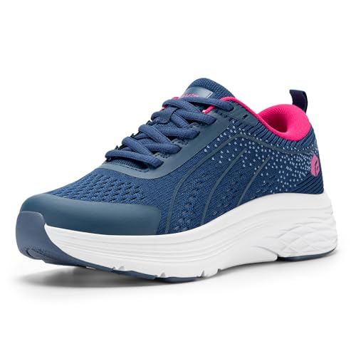 FitVille Damen Sneaker Walking Schuhe Breit Laufschuhe Weite Sportschuhe Atmungsaktiv Turnschuhe rutschfeste Leichtgewichts Straßenlaufschuhe Outdoor Fitness Jogging Azurblau/Neon Pink 39 EU von FitVille