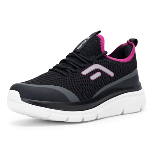 FitVille Damen Walkingschuhe Extra Weite Freizeitschuhe Atmungsaktiv Turnschuhe Leicht Joggingschuhe Sportschuhe Slip On Sneaker mit Dicker Sohle Bequeme Damenschuhe,Schwarz,37,X-Weit von FitVille