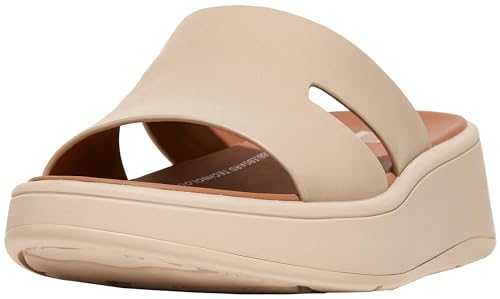 FitFlop Damen F-Mode Raw-Edge Leder Flatform H-bar Slides Wedge Sandalen, Stone Beige, 38 EU, HM3-A20 von Fitflop