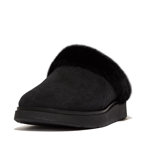 Fitflop Damen GEN-FF Shearling-Collar Suede Slippers Hausschuh, Schwarz, 41 EU von Fitflop