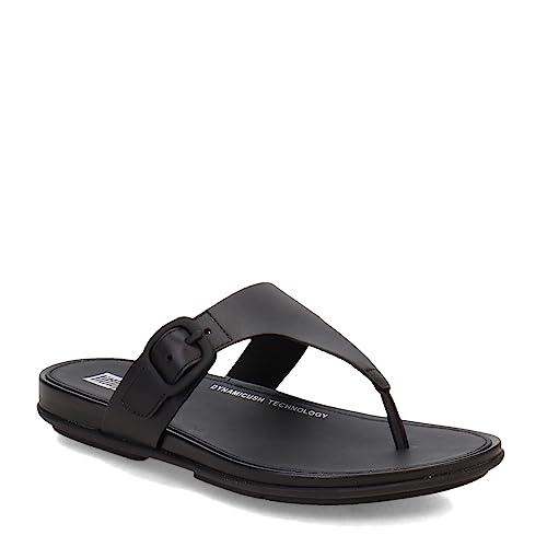 Fitflop Damen Gracie Rubber-Buckle Leather Toe-Post Sandale, Schwarz, 38.5 EU von Fitflop