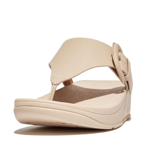 Fitflop Damen LULU Covered-Buckle RAW-Edge Leather Toe-Thongs Sandale, Stone Beige, 42 EU von Fitflop