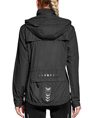 FitsT4 Sports Damen Fahrradjacke Radfahren Laufen Jacken Leichtgewicht Wasserdicht Windbreaker Wanderjacke Reflektierend Trekking Regenjacke mit Kapuze,schwarz,XL von FitsT4 Sports