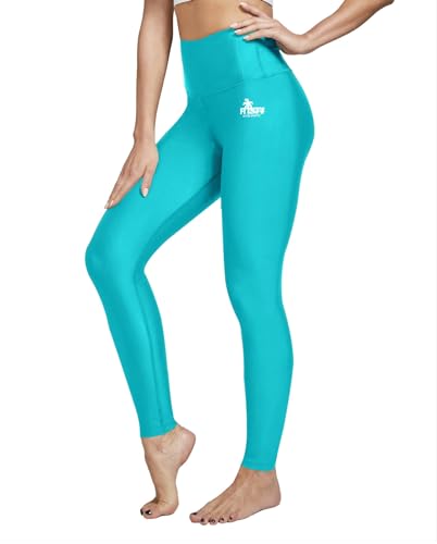 FitsT4 Sports Deman Lange Badehose Schwimmen Badehose Hohe Taille Schnell voller Lange Schwimmen Strumpfhosen Sonne schützend Yogahose,Aqua,2XL von FitsT4 Sports