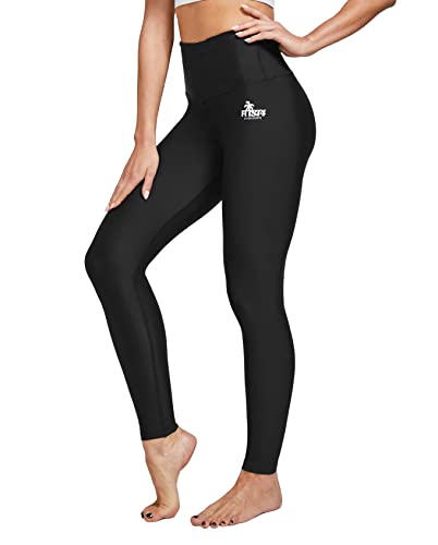 FitsT4 Sports Deman Lange Badehose Schwimmen Badehose Hohe Taille Schnell voller Lange Schwimmen Strumpfhosen Sonne schützend Yogahose,Schwarz,3XL von FitsT4 Sports