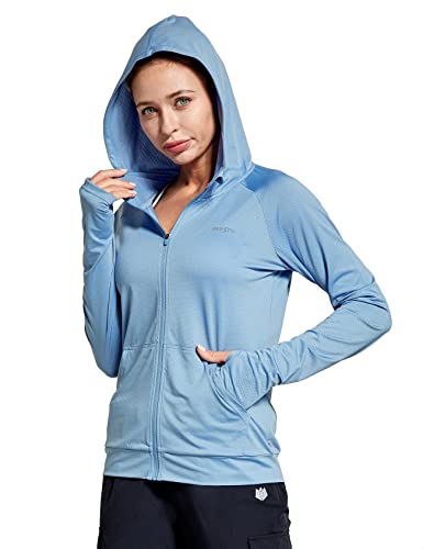 FitsT4 Sports Laufjacke Damen Leichte Sportjacke Langarm Fitness Yoga Trainingsjacke voll Zip Funktionsshirt Schnelltrockend Atmungsaktiv mit Kapuze, Daumenloch und Taschen,Blau,S von FitsT4 Sports