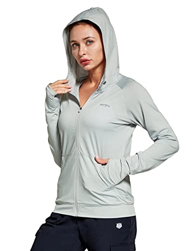 FitsT4 Sports Laufjacke Damen Leichte Sportjacke Langarm Fitness Yoga Trainingsjacke voll Zip Funktionsshirt Schnelltrockend Atmungsaktiv mit Kapuze, Daumenloch und Taschen,Grau,M von FitsT4 Sports