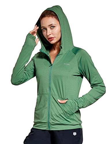 FitsT4 Sports Laufjacke Damen Leichte Sportjacke Langarm Fitness Yoga Trainingsjacke voll Zip Funktionsshirt Schnelltrockend Atmungsaktiv mit Kapuze, Daumenloch und Taschen,Grün,L von FitsT4 Sports