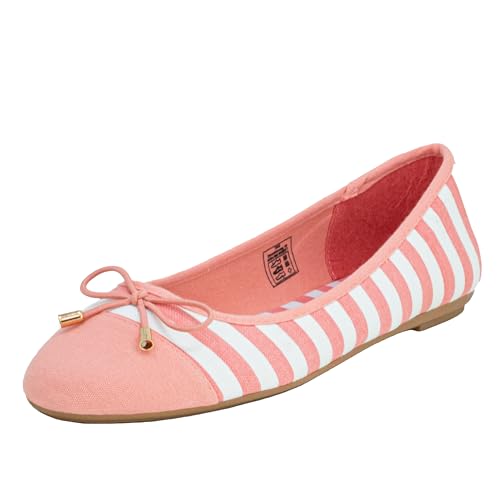 Fitters Footwear That Fits Damen Ballerina Grace Textil Ballerina mit Schleife gestreift im maritimen Look Übergröße (44 EU, pink weiß) von Fitters Footwear That Fits