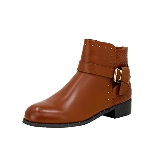 Fitters Footwear That Fits Damen Stiefelette Alma PU Bikerstiefelette mit Reißverschluss Übergröße (44 EU, Brandy) von Fitters Footwear That Fits