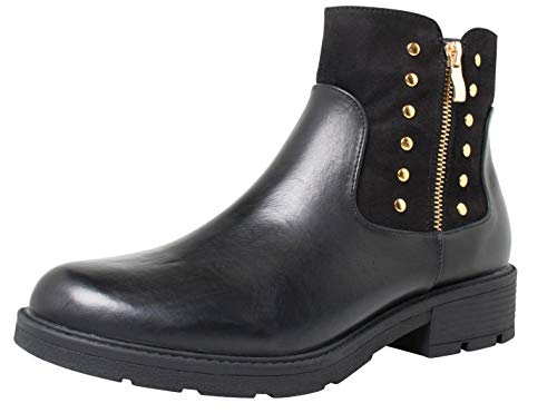 Fitters Footwear That Fits Damen Stiefelette Lisa Lederimitat Stiefelette aus Wildleder-Glattlederimitat Nieten Übergröße (45 EU, schwarz) von Fitters Footwear That Fits