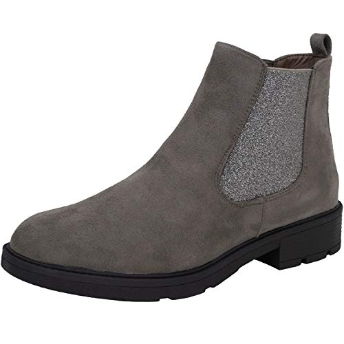 Fitters Footwear That Fits Damen Stiefelette Mena Microfibre Chelsea Boot Metallic Elastik Übergröße (44 EU, grau) von Fitters Footwear That Fits