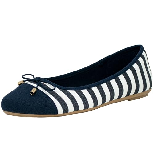 Fitters Footwear That Fits Damen Ballerina Grace Textil Ballerina mit Schleife gestreift im maritimen Look Übergröße (44 EU, blau weiß) von Fitters Footwear That Fits