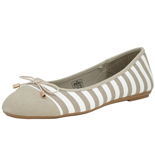 Fitters Footwear That Fits Damen Ballerina Grace Textil Ballerina mit Schleife gestreift im maritimen Look Übergröße (44 EU, Taupe weiß) von Fitters Footwear That Fits