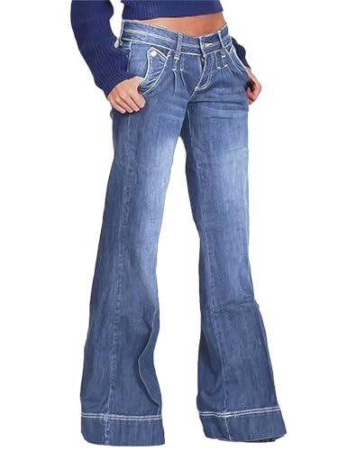 Flamingals Niedrige Leibhöhe, gerades Bein, weites Bein, Baggy-Jeans, Damen, Stretch, Boyfriend-, Schmetterlings-Schlaghose, Denim-Hose, Mittleres Blau, S Flamingals Niedrige Leibhöhe, gerades Bein, weites Bein, Baggy-Jeans, Damen, Stretch, Boyfriend-, Schmetterlings-Schlaghose, Denim-Hose, Mittleres Blau, S von Flamingals