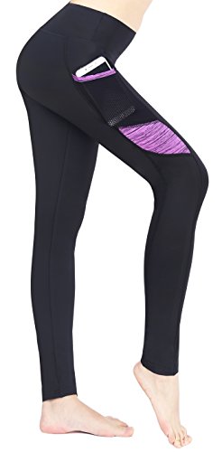 Flatik Damen Atmungsaktive feuchtigkeitstransportierende Sport Yoga Hose Fitness Sports Hosen(Schwarz/Lila L) von Flatik