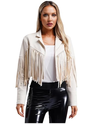 Fldy Damen Fransenjacke Western Cowboy Kostüm Hippie Outfit 60er 70er Bekleidung Wildlederjacke Mit Quasten Karneval Party Top Beige S Fldy Damen Fransenjacke Western Cowboy Kostüm Hippie Outfit 60er 70er Bekleidung Wildlederjacke Mit Quasten Karneval Party Top Beige S von Fldy