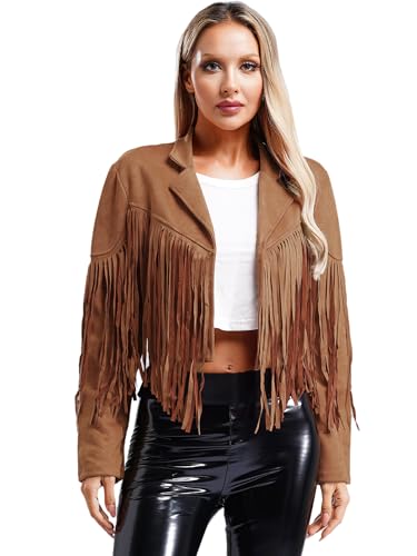 Fldy Damen Fransenjacke Western Cowboy Kostüm Hippie Outfit 60er 70er Bekleidung Wildlederjacke Mit Quasten Karneval Party Top Braun M Fldy Damen Fransenjacke Western Cowboy Kostüm Hippie Outfit 60er 70er Bekleidung Wildlederjacke Mit Quasten Karneval Party Top Braun M von Fldy