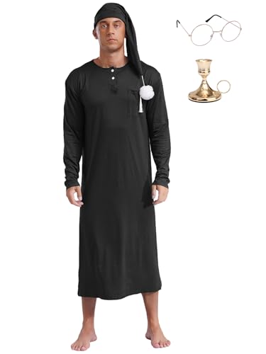 Fldy Herren Nachthemd Mit Schlafmütze Und Brille Und Kerzenhalter 4-teiliges Set Herrenkostüm Pyjama Party Fasching Muslim Schlafanzug Schwarz L Fldy Herren Nachthemd Mit Schlafmütze Und Brille Und Kerzenhalter 4-teiliges Set Herrenkostüm Pyjama Party Fasching Muslim Schlafanzug Schwarz L von Fldy