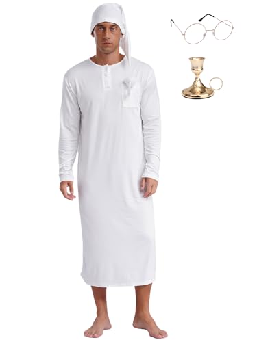 Fldy Herren Nachthemd Mit Schlafmütze Und Brille Und Kerzenhalter 4-teiliges Set Herrenkostüm Pyjama Party Fasching Muslim Schlafanzug Weiß M Fldy Herren Nachthemd Mit Schlafmütze Und Brille Und Kerzenhalter 4-teiliges Set Herrenkostüm Pyjama Party Fasching Muslim Schlafanzug Weiß M von Fldy